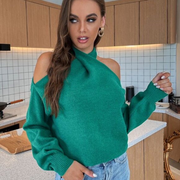 CONTEMPORARY GIRL Halter Cold Shoulder Sweater top - Picture 5 of 7